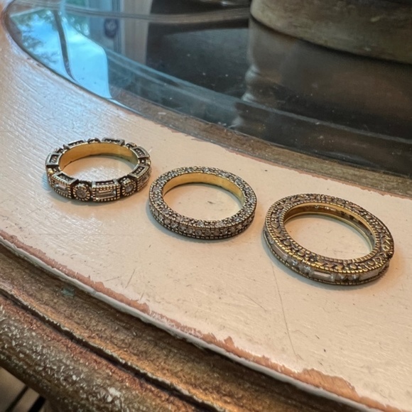Set of 3 gold and cz stackable rings Size 6 - Picture 2 of 2